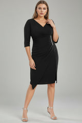 Plus - Size Midi Avondjurk Met Tailleaccent – Zwart
