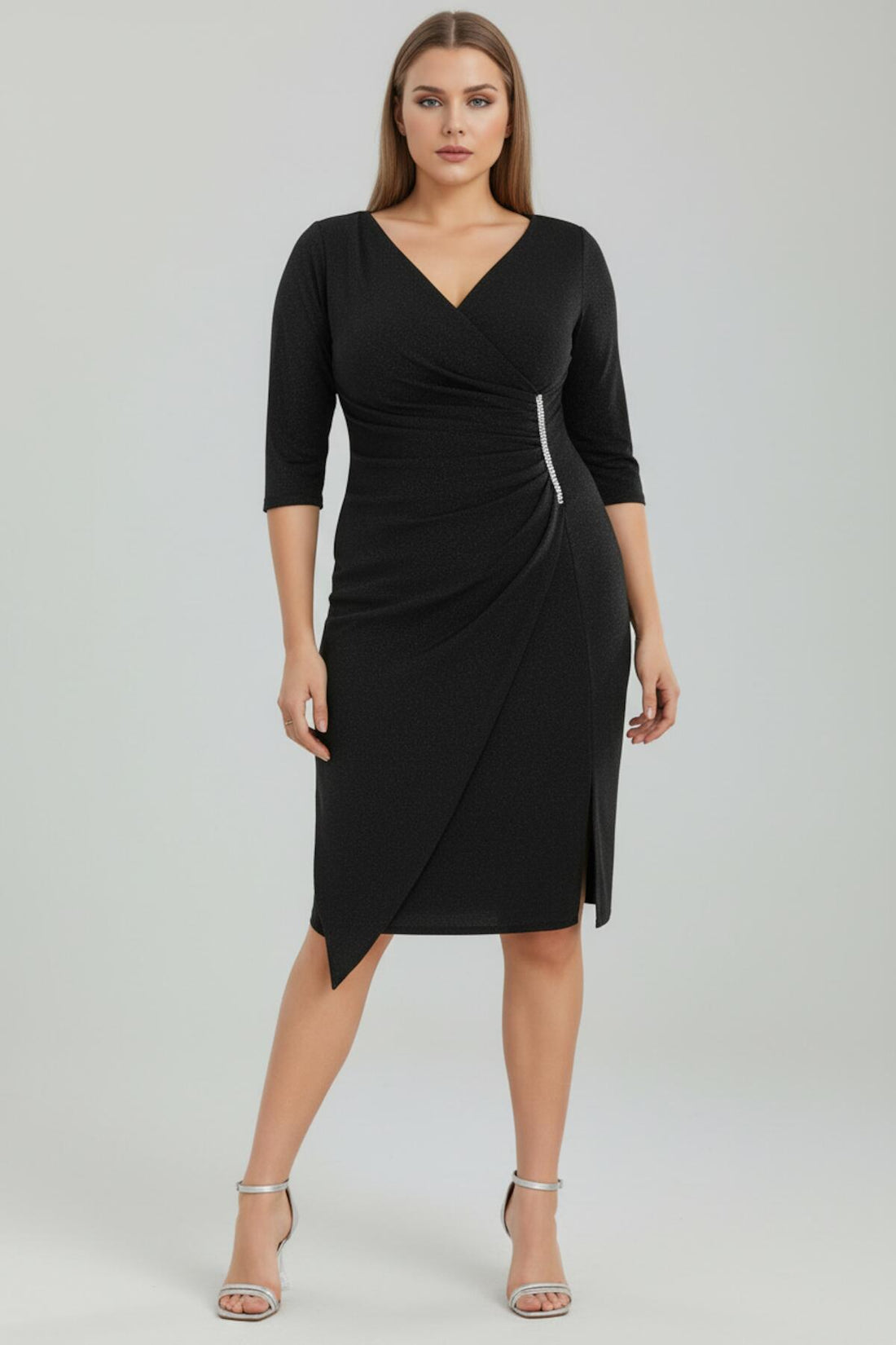 Plus - Size Midi Avondjurk Met Tailleaccent – Zwart