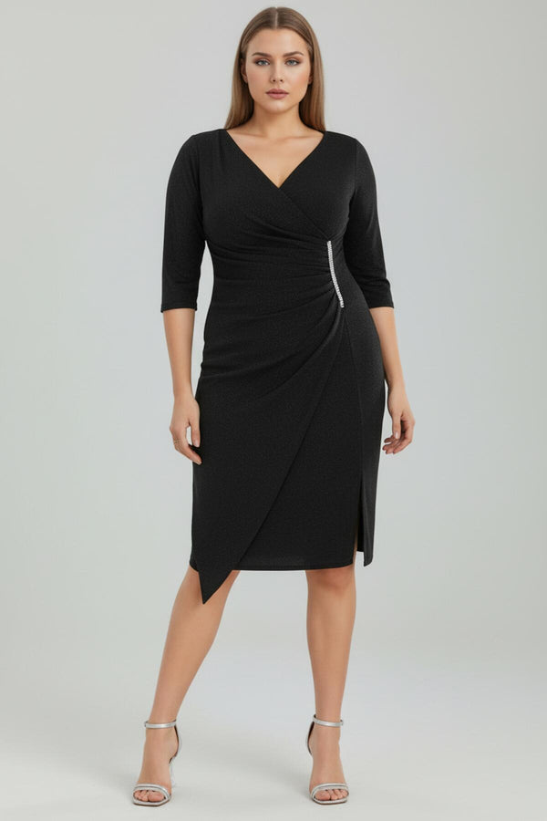 Plus - Size Midi Avondjurk Met Tailleaccent – Zwart