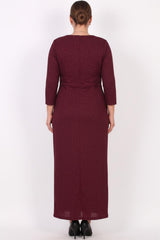 Plus - Size Long Evening Dress With Waist Embellishment — Burgundy