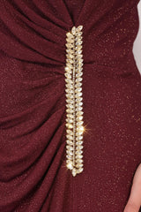 Plus - Size Long Evening Dress With Waist Embellishment — Burgundy