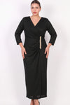 Plus - Size Long Evening Dress With Waist Embellishment — Black