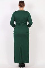 Plus - Size Long Evening Dress With Waist Embellishment — Green