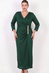 Plus - Size Long Evening Dress With Waist Embellishment — Green
