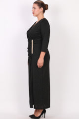 Plus - Size Lange Avondjurk Met Taille - Accessoire — Zwart