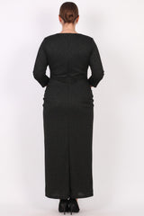 Plus - Size Lange Avondjurk Met Taille - Accessoire — Zwart