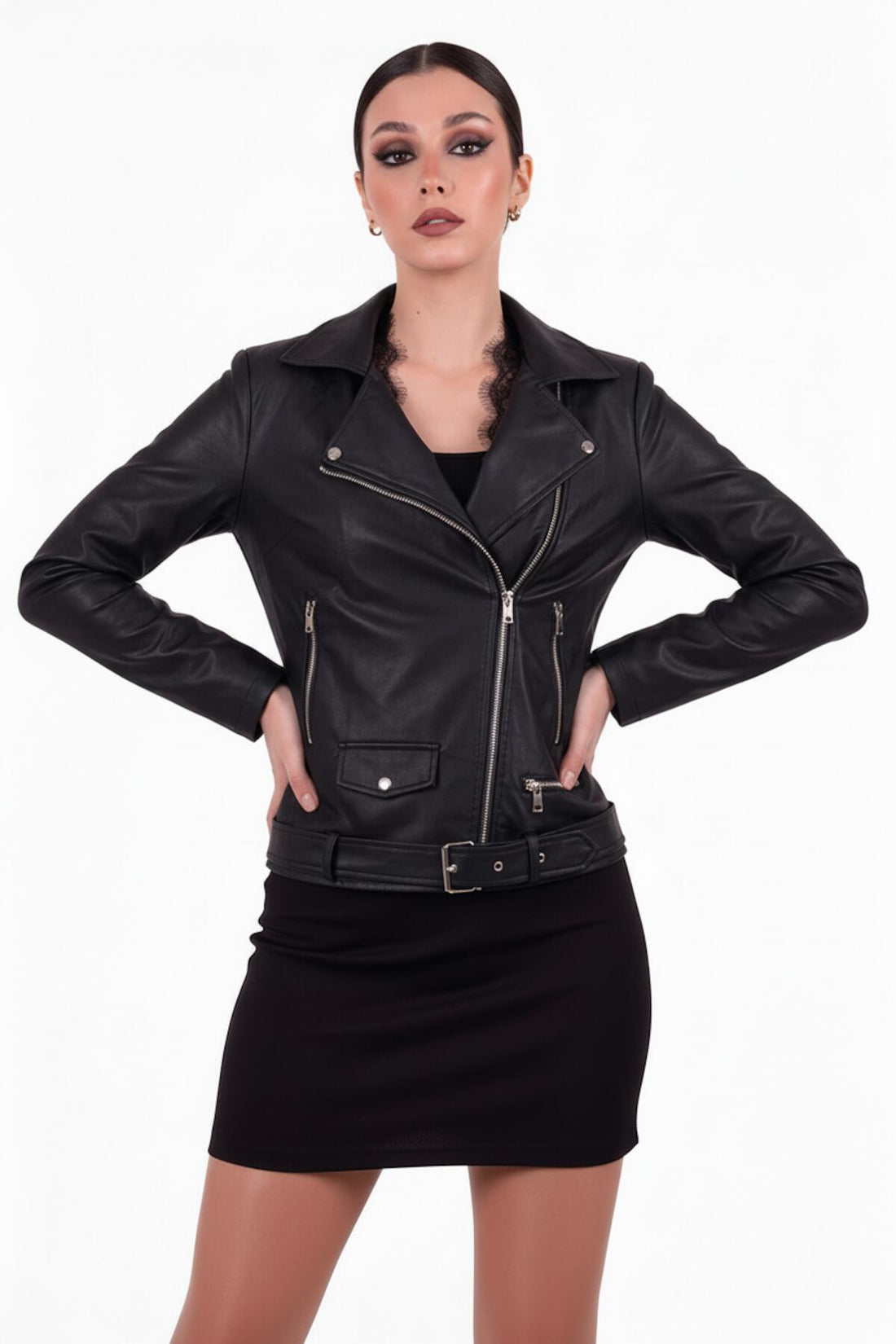 Veste Biker En Similicuir Zippée — Noir