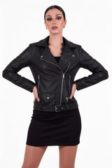 Veste Biker En Similicuir Zippée — Noir
