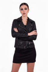 Veste Biker En Similicuir Zippée — Noir