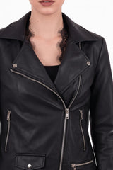 Veste Biker En Similicuir Zippée — Noir