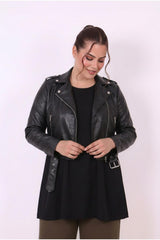Plus - Size Faux Leather Biker Jacket — Black