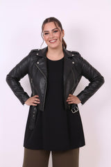 Plus - Size Faux Leather Biker Jacket — Black
