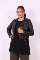 Plus - Size Faux Leather Biker Jacket — Black