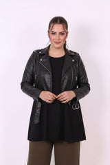 Plus - Size Faux Leather Biker Jacket — Black