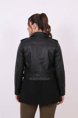 Plus - Size Faux Leather Biker Jacket — Black