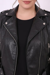 Plus - Size Faux Leather Biker Jacket — Black