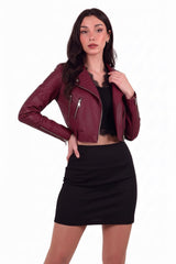 Veste Biker Courte En Similicuir Avec Zip — Bordeaux