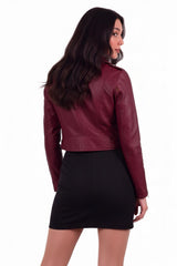 Veste Biker Courte En Similicuir Avec Zip — Bordeaux