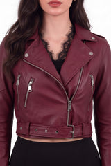 Veste Biker Courte En Similicuir Avec Zip — Bordeaux
