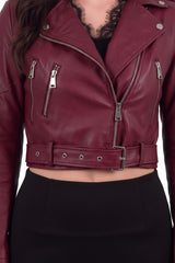 Veste Biker Courte En Similicuir Avec Zip — Bordeaux