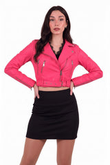 Kurze Bikerjacke Aus Kunstleder — Rosa