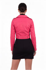 Kurze Bikerjacke Aus Kunstleder — Rosa