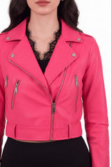 Kurze Bikerjacke Aus Kunstleder — Rosa
