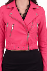 Kurze Bikerjacke Aus Kunstleder — Rosa