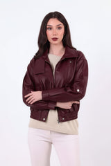 Veste En Simili Cuir Bordeaux À Taille Élastiquée