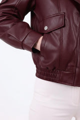 Veste En Simili Cuir Bordeaux À Taille Élastiquée