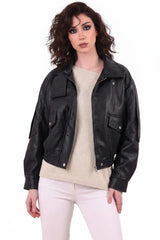 Veste En Similicuir Taille Élastiquée – Noir