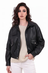 Veste En Similicuir Taille Élastiquée – Noir