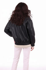 Veste En Similicuir Taille Élastiquée – Noir