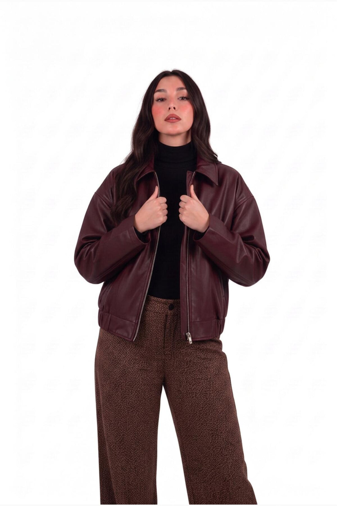 Oversize - Bomberjacke Mit Taillengürtel – Bordeaux
