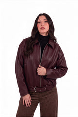 Oversize - Bomberjacke Mit Taillengürtel – Bordeaux