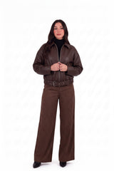 Veste Ceinturée En Cuir — Marron