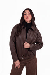 Veste Ceinturée En Cuir — Marron