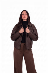 Veste Ceinturée En Cuir — Marron