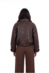Veste Ceinturée En Cuir — Marron