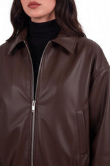 Veste Ceinturée En Cuir — Marron
