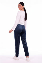 Marineblaue Velours‑Jogginghose, Gerade Geschnitten