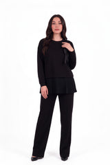 Ensemble Deux - Pièces Plissé Avec Broche Fleurie - Noir