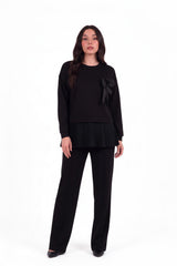 Ensemble Deux - Pièces Plissé Avec Broche Fleurie - Noir