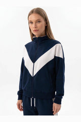 V‑Stripe High‑Neck Two‑Piece Set, Navy