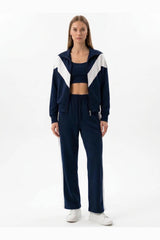 V‑Stripe High‑Neck Two‑Piece Set, Navy