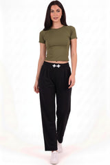 Jogging Taille Haute Brodé — Noir