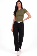 Jogging Taille Haute Brodé — Noir