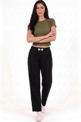 Jogging Taille Haute Brodé — Noir