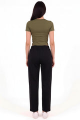 Jogging Taille Haute Brodé — Noir