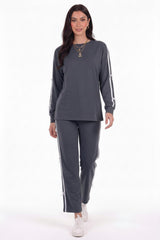 Bow‑Trim Tracksuit Set — Charcoal